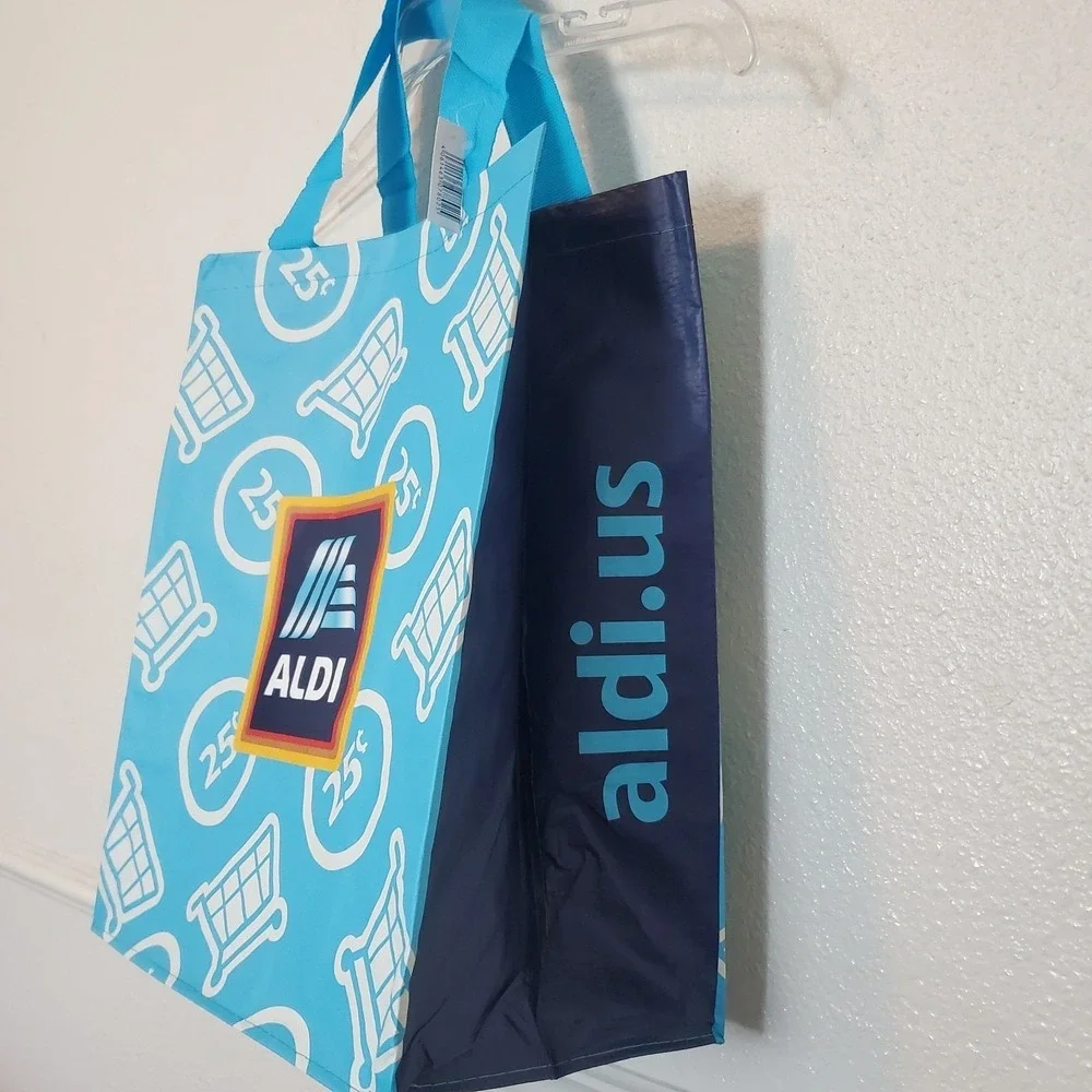Aldi Reusable Grocery Shopping Bag Set of 4 Blue 25 Cent Cart Logo Totes NEW